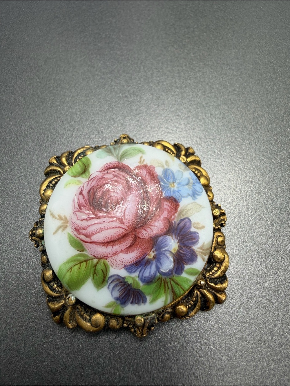 Vintage Rose Brooch Porcelain #172FF